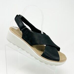 Clarks Jillian Jewel Womens Sandals Black Crisscross Slingback Wedge 10W